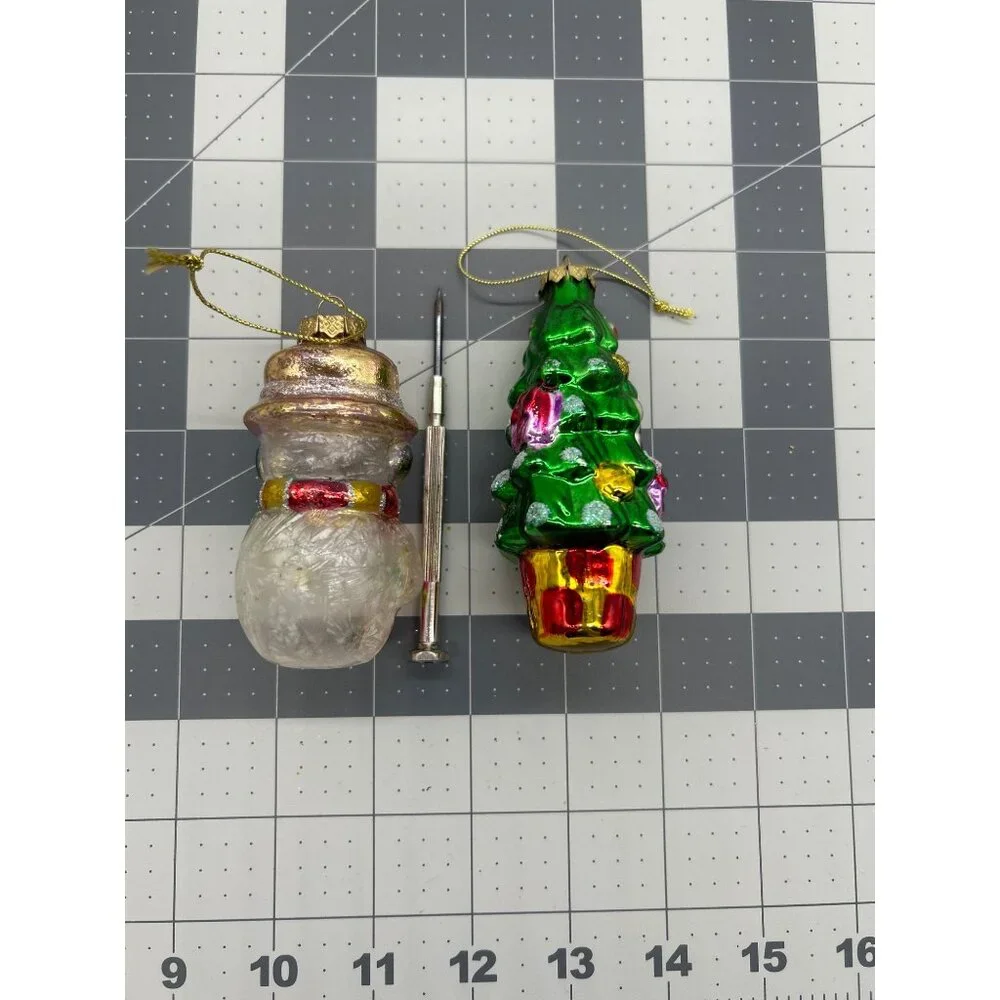 Lot of 2 Christmas Tree‎ & Snowman Glass Christmas Ornaments